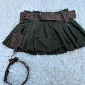 Green Mini Pleated Skirt for Casual Work